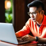 Home 18 다크패턴의 소비자 반응 분석 - A detailed digital illustration showing a Thai consumer cautiously navigating an online subscription...